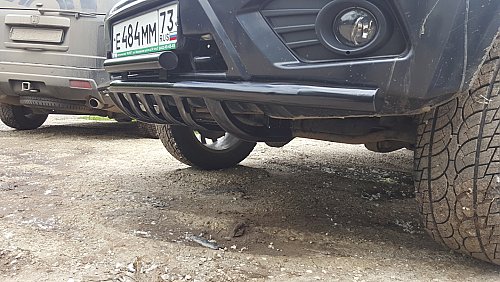 Двойная защита переднего бампера с защитой рулевых тяг на УАЗ Патриот, Карго, Пикап
