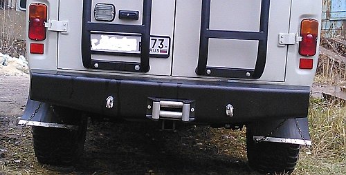 Силовой бампер задний Аллигатор со скрытой площадкой под лебедку на УАЗ 452